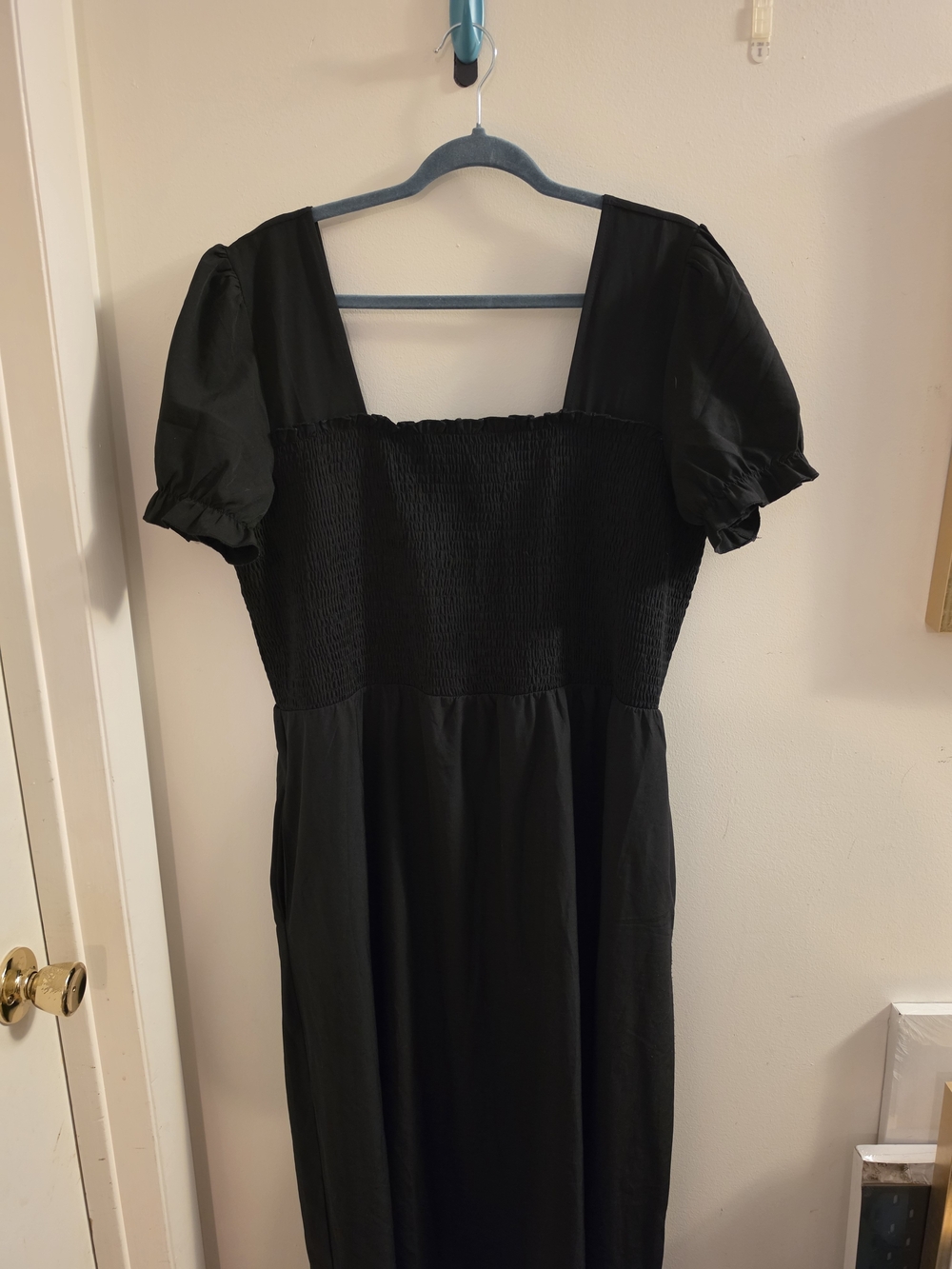 Younrui Brand Black Square Neck Smocked Midi Dress Size 2xl